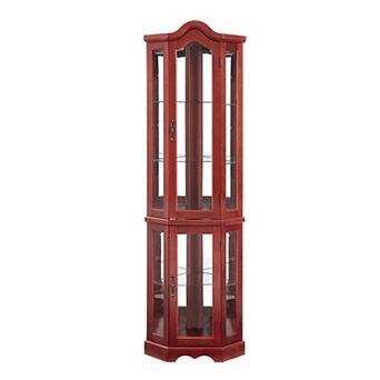 Eazegath Lighted Crown Corner Curio Glass Display Storage Cabinet with Adjustable Shelves and Bulb
