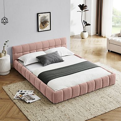 KWPZQEB Upholstered Chenille Bed Frame with Headboard & Solid Frame, No Box Spring Needed,Queen Size