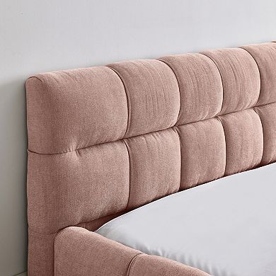 KWPZQEB Upholstered Chenille Bed Frame with Headboard & Solid Frame, No Box Spring Needed,Queen Size