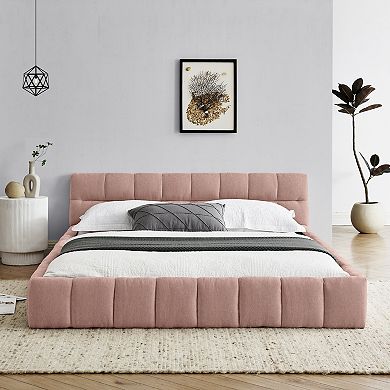 KWPZQEB Upholstered Chenille Bed Frame with Headboard & Solid Frame, No Box Spring Needed,Queen Size