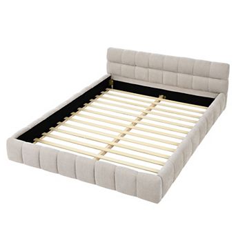 KWPZQEB Upholstered Chenille Bed Frame with Headboard & Solid Frame, No Box Spring Needed,Queen Size
