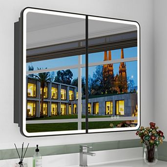 Modern Anti-Fog LED Medicine Cabinet with Mirror, Dimmable Lighting, Surface or Recessed Mount
