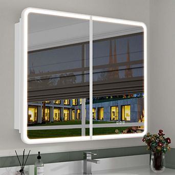 Modern Anti-Fog LED Medicine Cabinet with Mirror, Dimmable Lighting, Surface or Recessed Mount