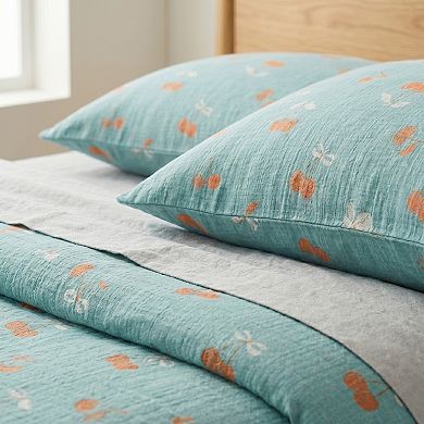 4-Piece Cotton Bedding Set with Cherry Print Duvet Cover and Pillowcases
