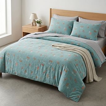 4 pc Cotton Bedding Set with Cherry Print Duvet Cover and Pillowcases
