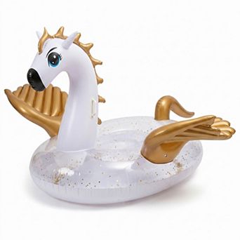 Inflatable Unicorn Pool Float with Glitter Interior and Backrest Durable PVC Water Float