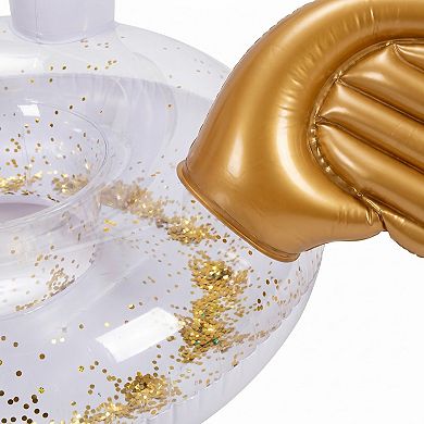 Inflatable Unicorn Pool Float with Glitter Interior and Backrest Durable PVC Water Float