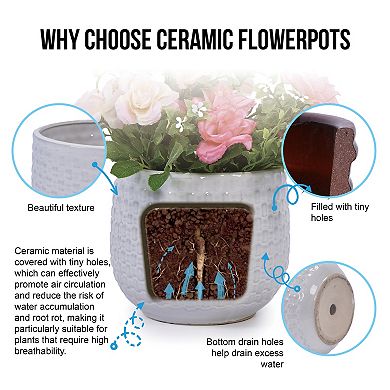 KWPZQEB Diamond Pattern Handmade Glazed Ceramic Planter Set of 3, Indoor Planter with Drainage Holes