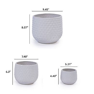 KWPZQEB Diamond Pattern Handmade Glazed Ceramic Planter Set of 3, Indoor Planter with Drainage Holes