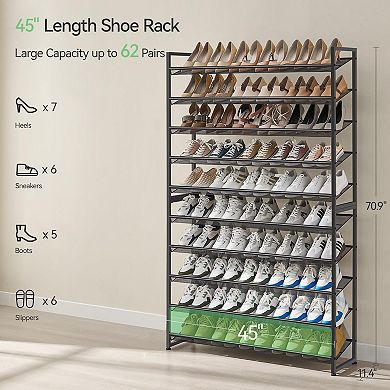 10 Tier Metal Shoe Rack Holds 62 Pairs Stackable Shoe Organizer for Entryway or Closet Black