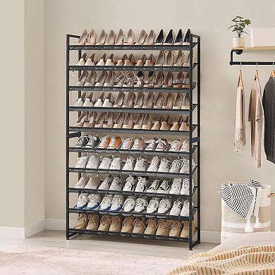10 Tier Metal Shoe Rack Holds 62 Pairs Stackable Shoe Organizer for Entryway or Closet Black