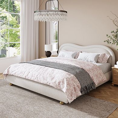 KWPZQEB Rounded Corners Curved Upholstered Platform Bed with Wooden Slats, No Box Spring Needed