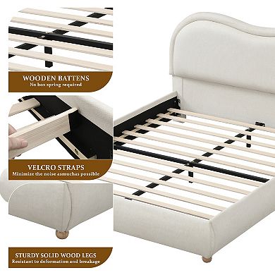 KWPZQEB Rounded Corners Curved Upholstered Platform Bed with Wooden Slats, No Box Spring Needed