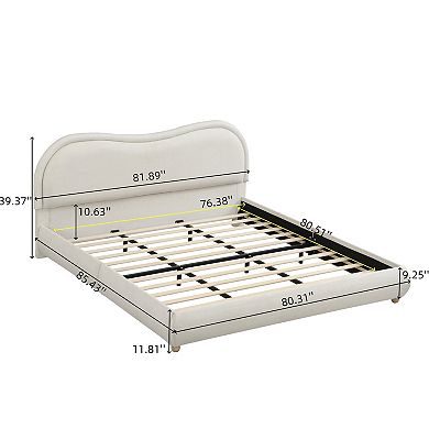KWPZQEB Rounded Corners Curved Upholstered Platform Bed with Wooden Slats, No Box Spring Needed