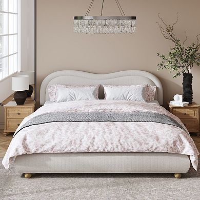 KWPZQEB Rounded Corners Curved Upholstered Platform Bed with Wooden Slats, No Box Spring Needed
