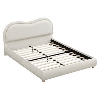 KWPZQEB Rounded Corners Curved Upholstered Platform Bed with Wooden Slats, No Box Spring Needed