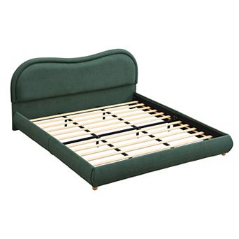 KWPZQEB Rounded Corners Curved Upholstered Platform Bed with Wooden Slats, No Box Spring Needed