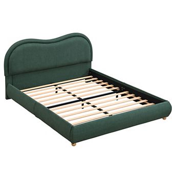 KWPZQEB Rounded Corners Curved Upholstered Platform Bed with Wooden Slats, No Box Spring Needed