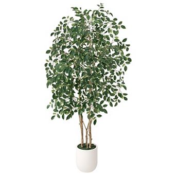 VeriNatural Ficus Artificial Tree in Plastic Pot, Fake Plants with Lush Tips for Indoor Home Decor