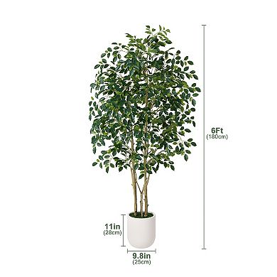 VeriNatural Ficus Artificial Tree in Plastic Pot, Fake Plants with Lush Tips for Indoor Home Decor