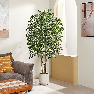 VeriNatural Ficus Artificial Tree in Plastic Pot, Fake Plants with Lush Tips for Indoor Home Decor