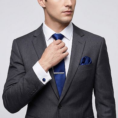 Men's Solid Textured Tie Gift Set Necktie Pocket Square Cufflinks Tie Clip Formal Accessory Set