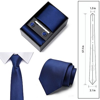 Men's Solid Textured Tie Gift Set Necktie Pocket Square Cufflinks Tie Clip Formal Accessory Set