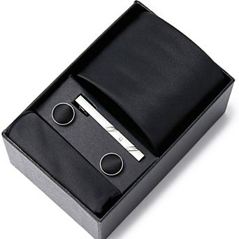 Men's Solid Textured Tie Gift Set Necktie Pocket Square Cufflinks Tie Clip Formal Accessory Set