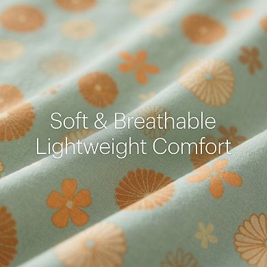 4-Piece Cotton Bedding Set with Floral Pattern Duvet Cover, Pillowcases, and Flat Sheet