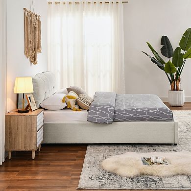KWPZQEB Hydraulic Chenille Platform Bed with Upholstered Headboard & Storage, No Box Spring Needed