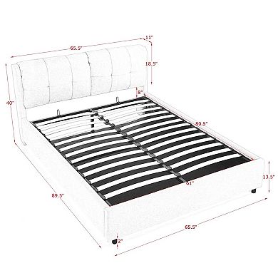 KWPZQEB Hydraulic Chenille Platform Bed with Upholstered Headboard & Storage, No Box Spring Needed