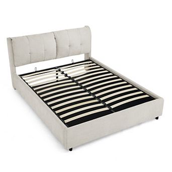 KWPZQEB Hydraulic Chenille Platform Bed with Upholstered Headboard & Storage, No Box Spring Needed