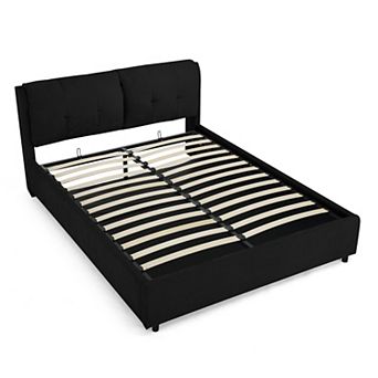 KWPZQEB Hydraulic Chenille Platform Bed with Upholstered Headboard & Storage, No Box Spring Needed