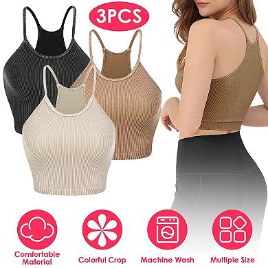 3-Pack Women’s Ribbed Crop Tank Tops