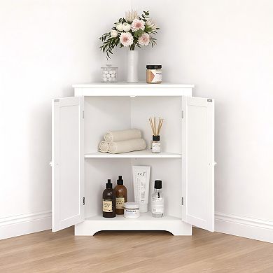 Lufeiya Freestanding Narrow Floor Corner Cabinet with 2 Doors and Adjustable Shelf
