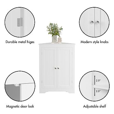 Lufeiya Freestanding Narrow Floor Corner Cabinet with 2 Doors and Adjustable Shelf