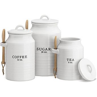 Ceramic Kitchen Canister Set for Coffee, Tea & Sugar Storage