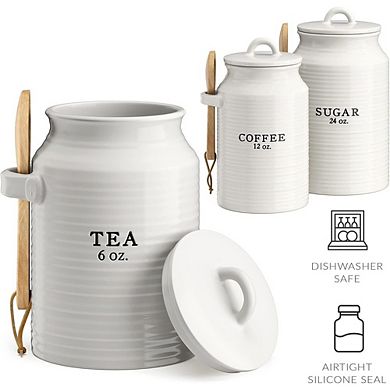 Ceramic Kitchen Canister Set for Coffee, Tea & Sugar Storage