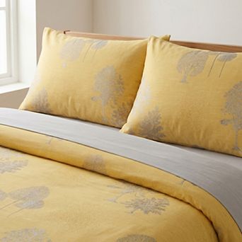 4 pc Cotton Bedding Set with Elegant Tree Print Duvet Cover, Pillowcases, and Flat Sheet