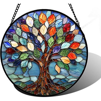Stained Glass Sun Catcher Colorful Diamond Glass Window Hanging with Chain