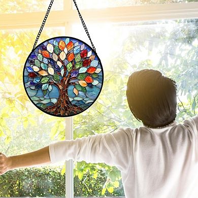 Stained Glass Sun Catcher Colorful Diamond Glass Window Hanging with Chain