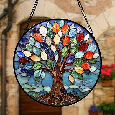 Stained Glass Sun Catcher Colorful Diamond Glass Window Hanging with Chain
