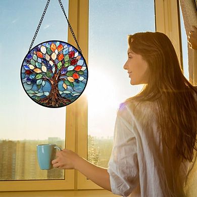 Stained Glass Sun Catcher Colorful Diamond Glass Window Hanging with Chain