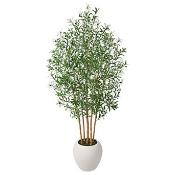 Artificial Olive Tree with Natural Wood Trunk and Planter - VeriNatural