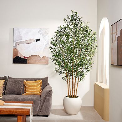 Artificial Olive Tree with Natural Wood Trunk and Planter - VeriNatural