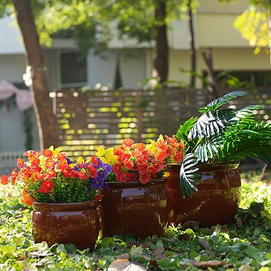 KWPZQEB Rust-Red Handmade Ceramic Plant Pots Set of 3, Flower Pots with Drainage Hole for Indoor