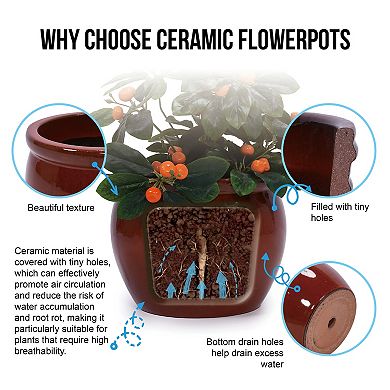 KWPZQEB Rust-Red Handmade Ceramic Plant Pots Set of 3, Flower Pots with Drainage Hole for Indoor