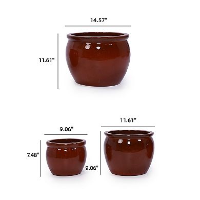KWPZQEB Rust-Red Handmade Ceramic Plant Pots Set of 3, Flower Pots with Drainage Hole for Indoor