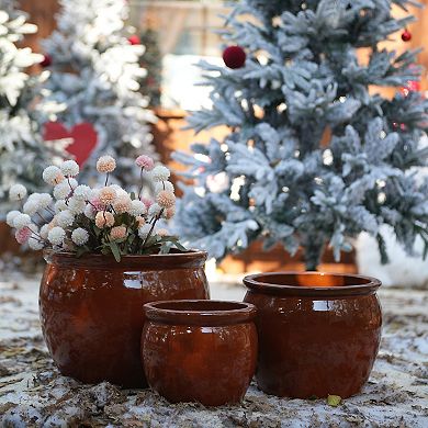 KWPZQEB Rust-Red Handmade Ceramic Plant Pots Set of 3, Flower Pots with Drainage Hole for Indoor