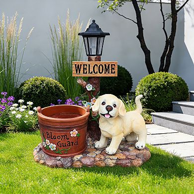 KWPZQEB Welcome Dogs Solar Planter Decor for Outdoor Garden, Yard